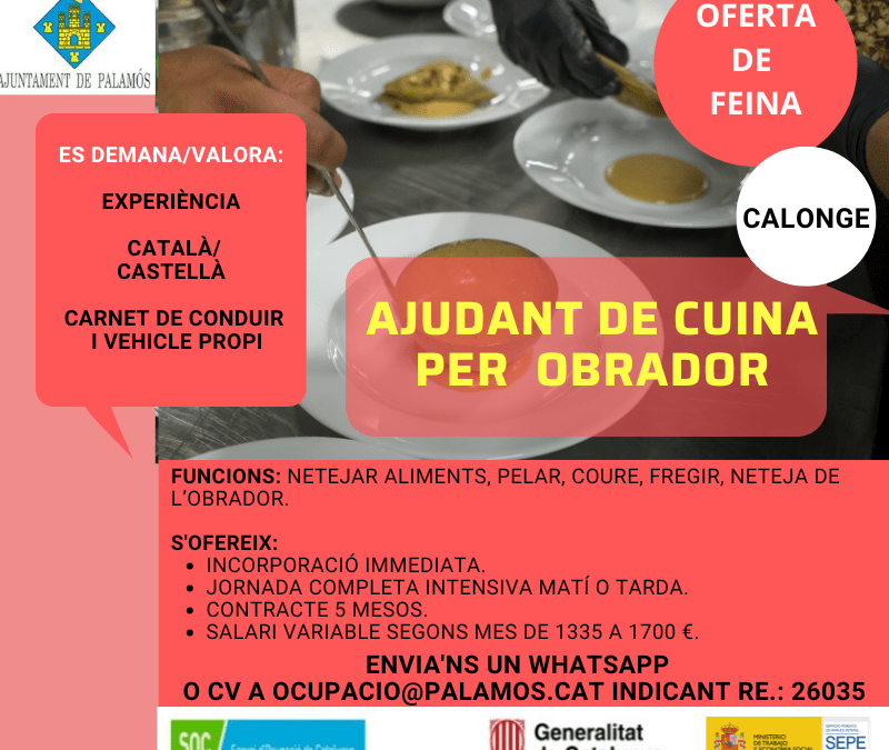 AUXILIAR DE CUINA PER OBRADOR
