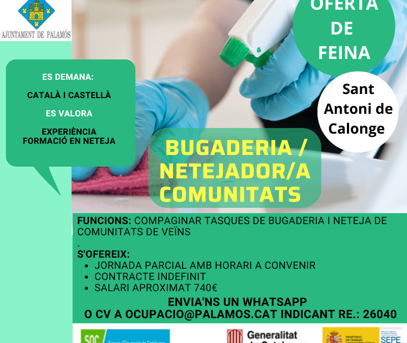 NETEJADOR/A COMUNITATS I BUGADERIA