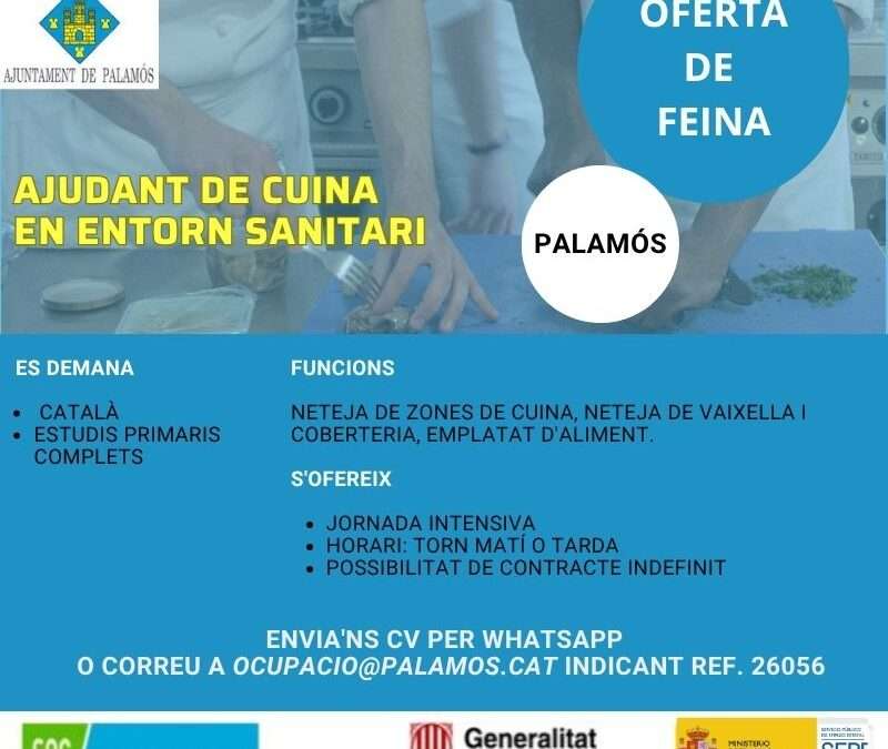 AJUDANT/A DE CUINA EN ENTORN SANITARI Ref.26056