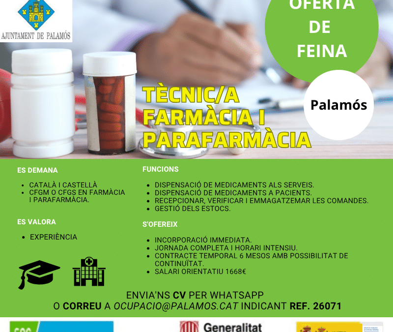 TÈCNIC/A FARMÀCIA I PARAFARMÀCIA Ref.26071