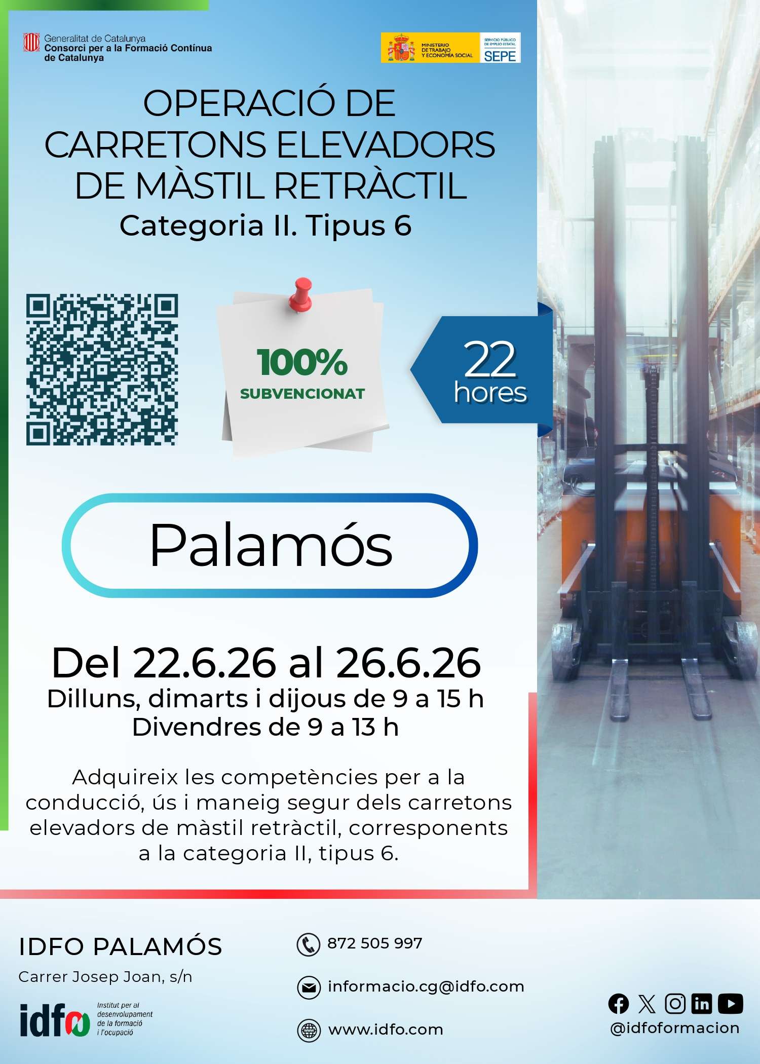 Formació IDFO Operació de carretons elevadors de màstil retràctil
