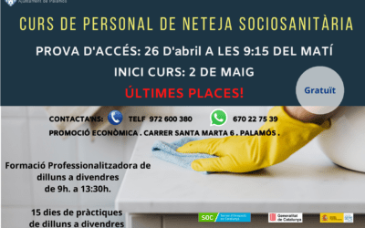 Curs subvencionat a Palamós: Personal de neteja sociosanitaria