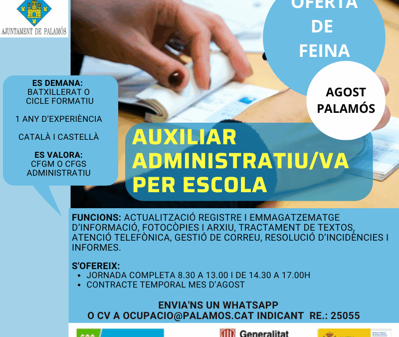 AUXILIAR ADMINISTRATIU/VA PER ESCOLA