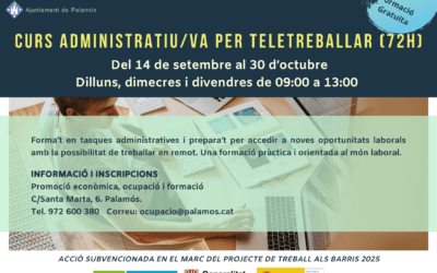 Curs administratiu/va per teletreballar 72h. Setembre i octubre de 2026.