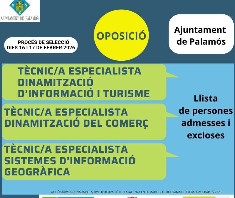Llista de persones admeses i excloses del procés de selecció de tècnics de SIG, Comerç i Turisme