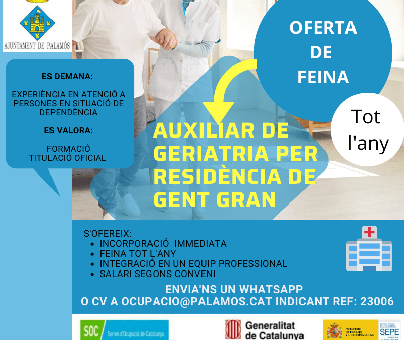 [OFERTA DE FEINA] AUXILIAR DE GERIATRIA