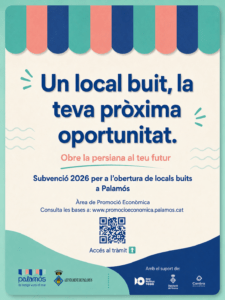Cartell informatiu sobre la subvenció per a l'obertura de comerços en locals buits a Palamós
